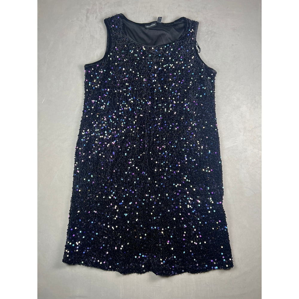 Nina Leonard Black Iridescent Sequin Shift Dress Sleeveless Plus Size 1X NWT